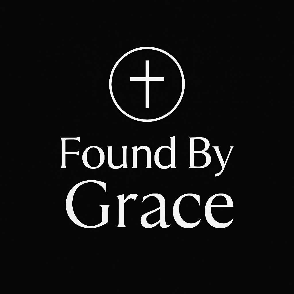 Logo with 'Found By Grace' text and a cross symbol on a black background